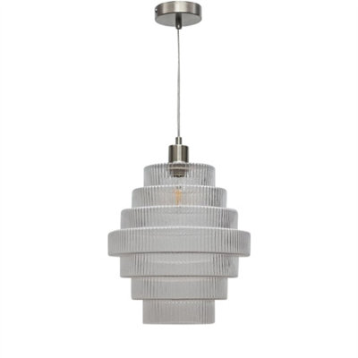 First Choice Lighting Benson7 Tier Large Clear Glass & Satin Nickel Ceiling Pendant Light from B&Q