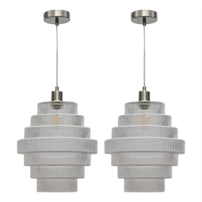 First Choice Lighting Set Of 2 BensonTier Large Glass Satin Nickel Ceiling Pendant Light from B&Q