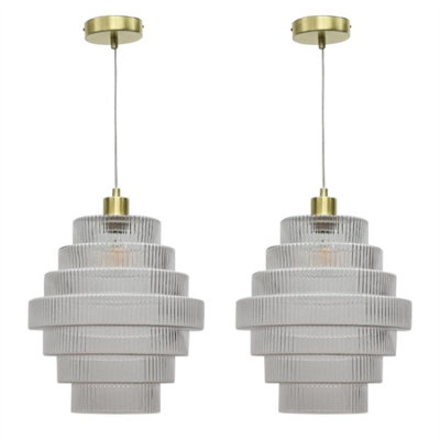 First Choice Lighting Set Of 2 BensonTiered Large Glass Satin Brass Ceiling Pendant Light from B&Q