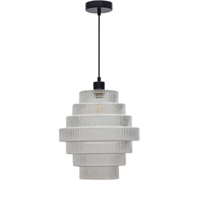 First Choice Lighting Benson7 Tier Large Clear Glass & Black Ceiling Pendant Light from B&Q