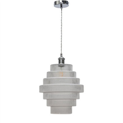 First Choice Lighting Benson7 Tier Large Stepped Clear Glass Chrome Ceiling Pendant Light from B&Q