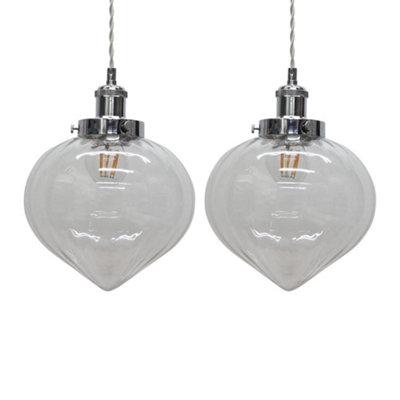 First Choice Lighting Set Of 2 LaylaClear Glass Easy Fit Pendant Shades Chrome Detail from B&Q