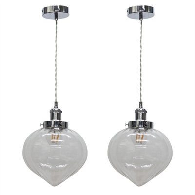 First Choice Lighting Set Of 2 LaylaClear Vintage Design Pendant Shades Chrome Flex Set from B&Q