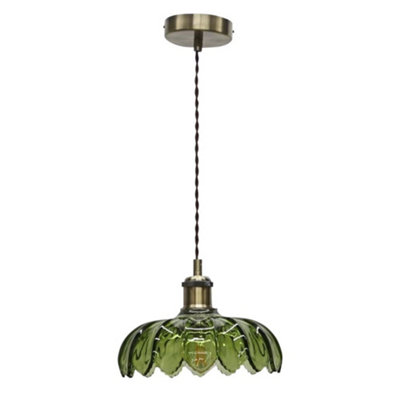 First Choice Lighting AliceGreen Leaf Design Pendant Shade With Antique Brass Flex Set from B&Q