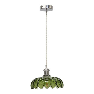First Choice Lighting AliceGreen Leaf Design Pendant Shade With Chrome Flex Set from B&Q