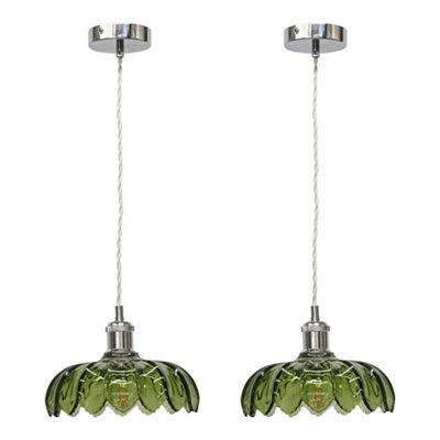 First Choice Lighting Set Of 2 AliceGreen Leaf Design Pendant Shades With Chrome Flex Set from B&Q