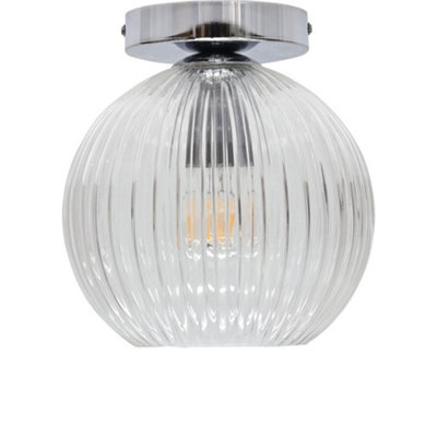 First Choice Lighting Light First Choice Ing Betchley - Clear Ribbed Glass Globe Chrome Ceiling Fitting 20.5Cm