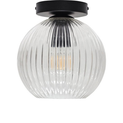 First Choice Lighting BetchleyClear Ribbed Glass Globe Black Ceiling Light Fitting from B&Q