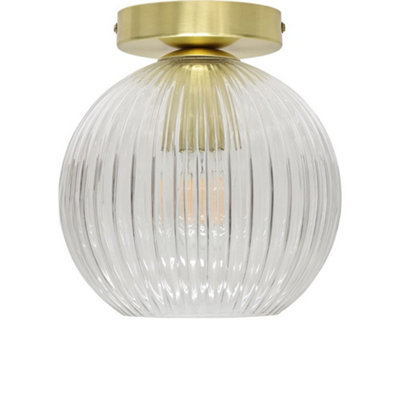 First Choice Lighting BetchleyClear Ribbed Glass Globe Satin Brass Ceiling Light Fitting from B&Q