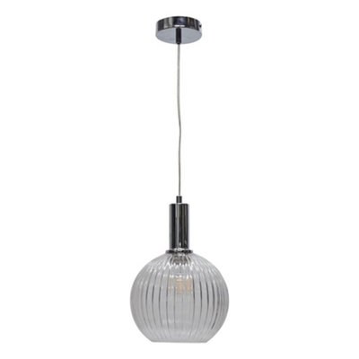 First Choice Lighting BetchleyClear Ribbed Glass Globe Chrome Deco Pendant Fitting from B&Q