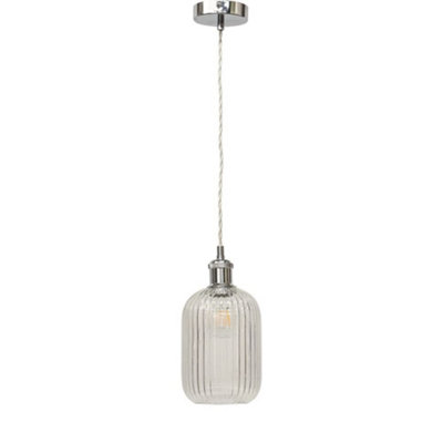 First Choice Lighting BatleyClear Ribbed Glass Chrome Retro Pendant Fitting from B&Q