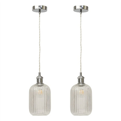 First Choice Lighting Set Of 2 BatleyClear Ribbed Glass Chrome Retro Pendant Fittings from B&Q