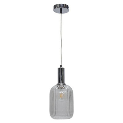 First Choice Lighting BatleyClear Ribbed Glass Chrome Deco Pendant Fitting from B&Q