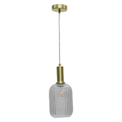 First Choice Lighting BatleyClear Ribbed Glass Satin Brass Deco Pendant Fitting from B&Q