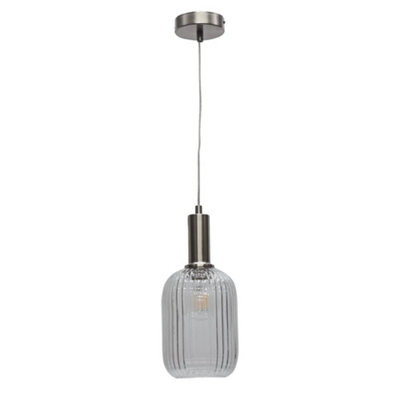 First Choice Lighting BatleyClear Ribbed Glass Satin Nickel Deco Pendant Fitting from B&Q