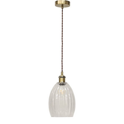 First Choice Lighting BirchClear Fluted Glass Antique Brass Retro Pendant Fitting from B&Q