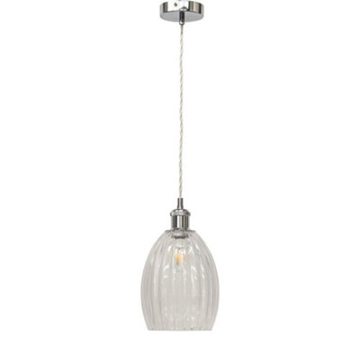 First Choice Lighting BirchClear Fluted Glass Chrome Retro Pendant Fitting from B&Q