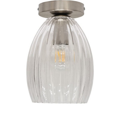 First Choice Lighting BirchClear Fluted Glass Satin Nickel Ceiling Light Fitting from B&Q
