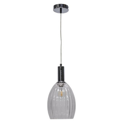 First Choice Lighting BirchClear Fluted Glass Chrome Deco Pendant Fitting from B&Q