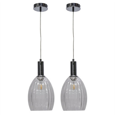 First Choice Lighting Set Of 2 BirchClear Fluted Glass Chrome Deco Pendant Fittings from B&Q