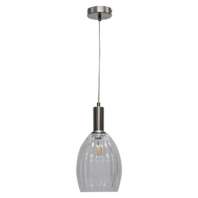 First Choice Lighting BirchClear Fluted Glass Satin Nickel Deco Pendant Fitting from B&Q