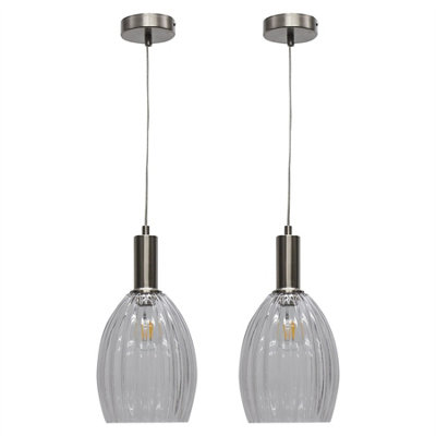 First Choice Lighting Set Of 2 BirchClear Fluted Glass Satin Nickel Deco Pendant Fittings from B&Q
