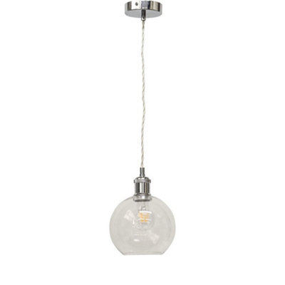 First Choice Lighting BarnumClear Glass Globe Chrome Retro Pendant Fitting from B&Q