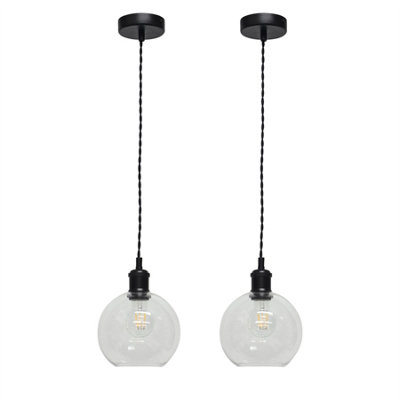 First Choice Lighting Set Of 2 BarnumClear Glass Globe Black Retro Pendant Fittings from B&Q