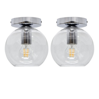 B&Q -  Set Of 2 BarnumClear Glass Globe Chrome Ceiling Light Fittings