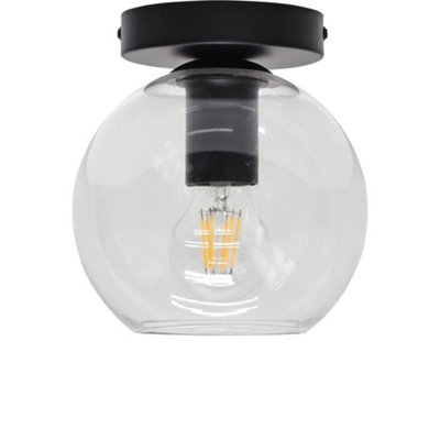B&Q -  BarnumClear Glass Globe Black Ceiling Light Fitting