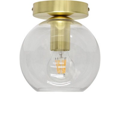 First Choice Lighting BarnumClear Glass Globe Satin Brass Ceiling Light Fitting from B&Q