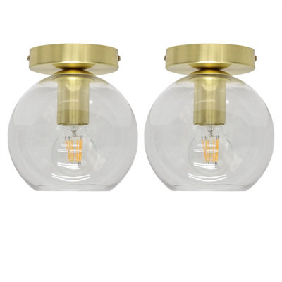 First Choice Lighting Set Of 2 BarnumClear Glass Globe Satin Brass Ceiling Light Fittings from B&Q