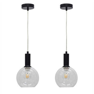 First Choice Lighting Set Of 2 BarnumClear Glass Globe Black Deco Pendant Fittings from B&Q