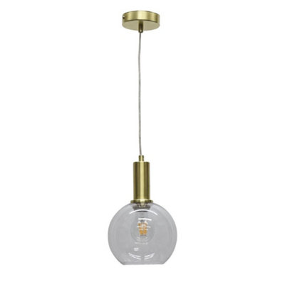 First Choice Lighting BarnumClear Glass Globe Satin Brass Deco Pendant Fitting from B&Q