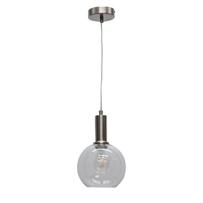 First Choice Lighting BarnumClear Glass Globe Satin Nickel Deco Pendant Fitting from B&Q
