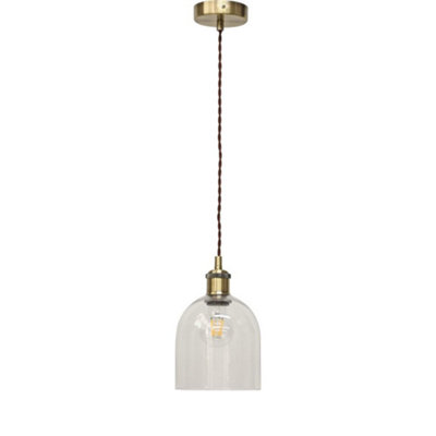 First Choice Lighting BeltenClear Glass Cloche Antique Brass Retro Pendant Fitting from B&Q