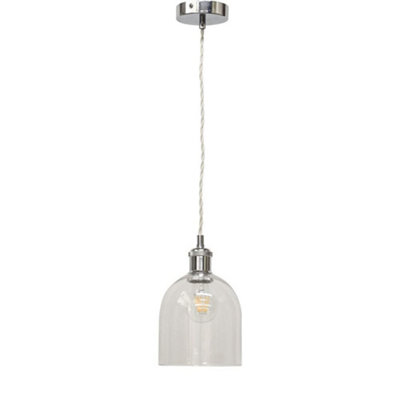 First Choice Lighting BeltenClear Glass Cloche Chrome Retro Pendant Fitting from B&Q