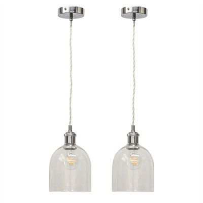 First Choice Lighting Set Of 2 BeltenClear Glass Cloche Chrome Retro Pendant Fittings from B&Q