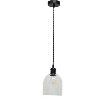 First Choice Lighting BeltenClear Glass Cloche Black Retro Pendant Fitting from B&Q
