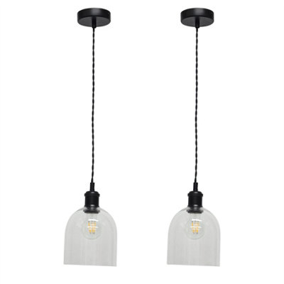 First Choice Lighting Set Of 2 BeltenClear Glass Cloche Black Retro Pendant Fittings from B&Q