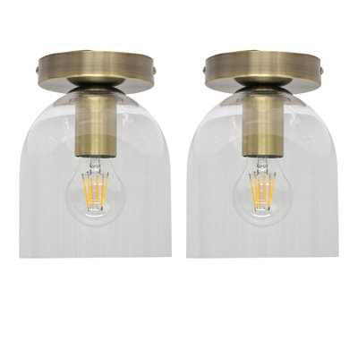 First Choice Lighting Set Of 2 BeltenGlass Cloche Antique Brass Ceiling Light Fittings from B&Q