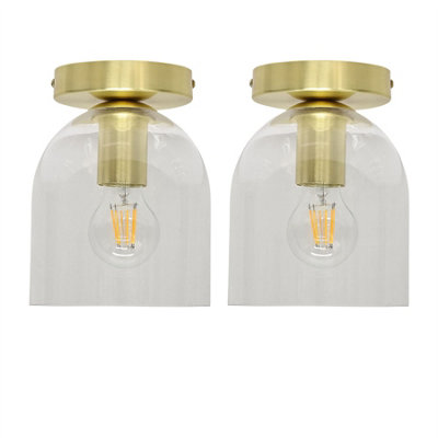 First Choice Lighting Set Of 2 BeltenGlass Cloche Satin Brass Ceiling Light Fittings from B&Q