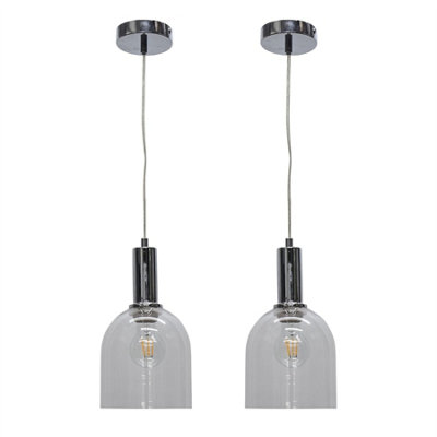 First Choice Lighting Set Of 2 BeltenClear Glass Cloche Chrome Deco Pendant Fittings from B&Q