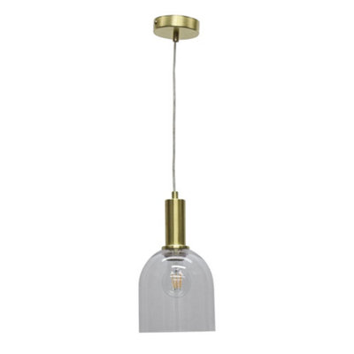First Choice Lighting BeltenClear Glass Cloche Satin Brass Deco Pendant Fitting from B&Q