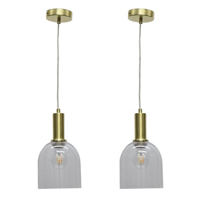 First Choice Lighting Set Of 2 BeltenClear Glass Cloche Satin Brass Deco Pendant Fittings from B&Q