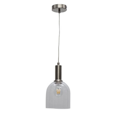 First Choice Lighting BeltenClear Glass Cloche Satin Nickel Deco Pendant Fitting from B&Q