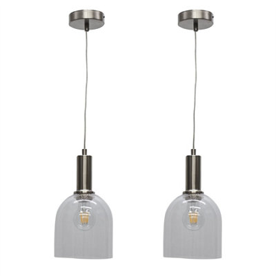 First Choice Lighting Set Of 2 BeltenClear Glass Cloche Satin Nickel Deco Pendants from B&Q