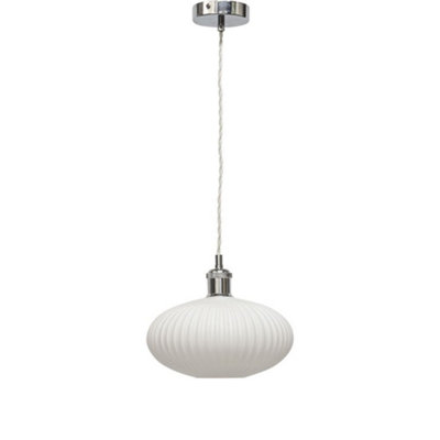 First Choice Lighting BatonWhite Ribbed Oval Glass Chrome Retro Pendant Fitting from B&Q