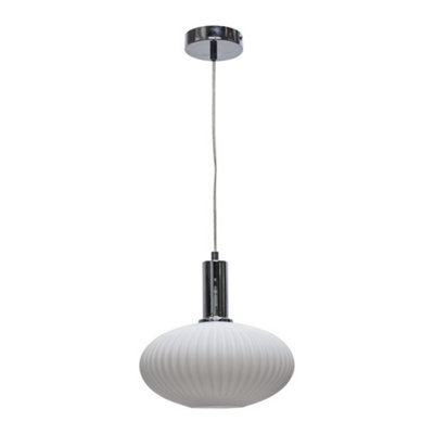 First Choice Lighting BatonWhite Ribbed Oval Glass Chrome Deco Pendant Fitting from B&Q