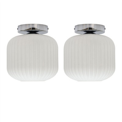 B&Q -  Set Of 2 BentoWhite Ribbed Glass Chrome Ceiling Light Fittings
